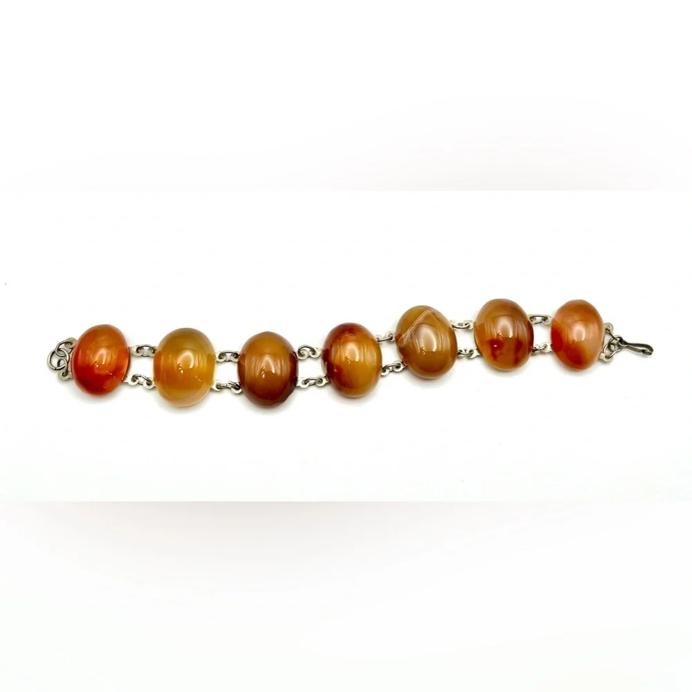 Vintage Large Chunky Carnelian Agate Link Bracelet - Picture 7 of 16